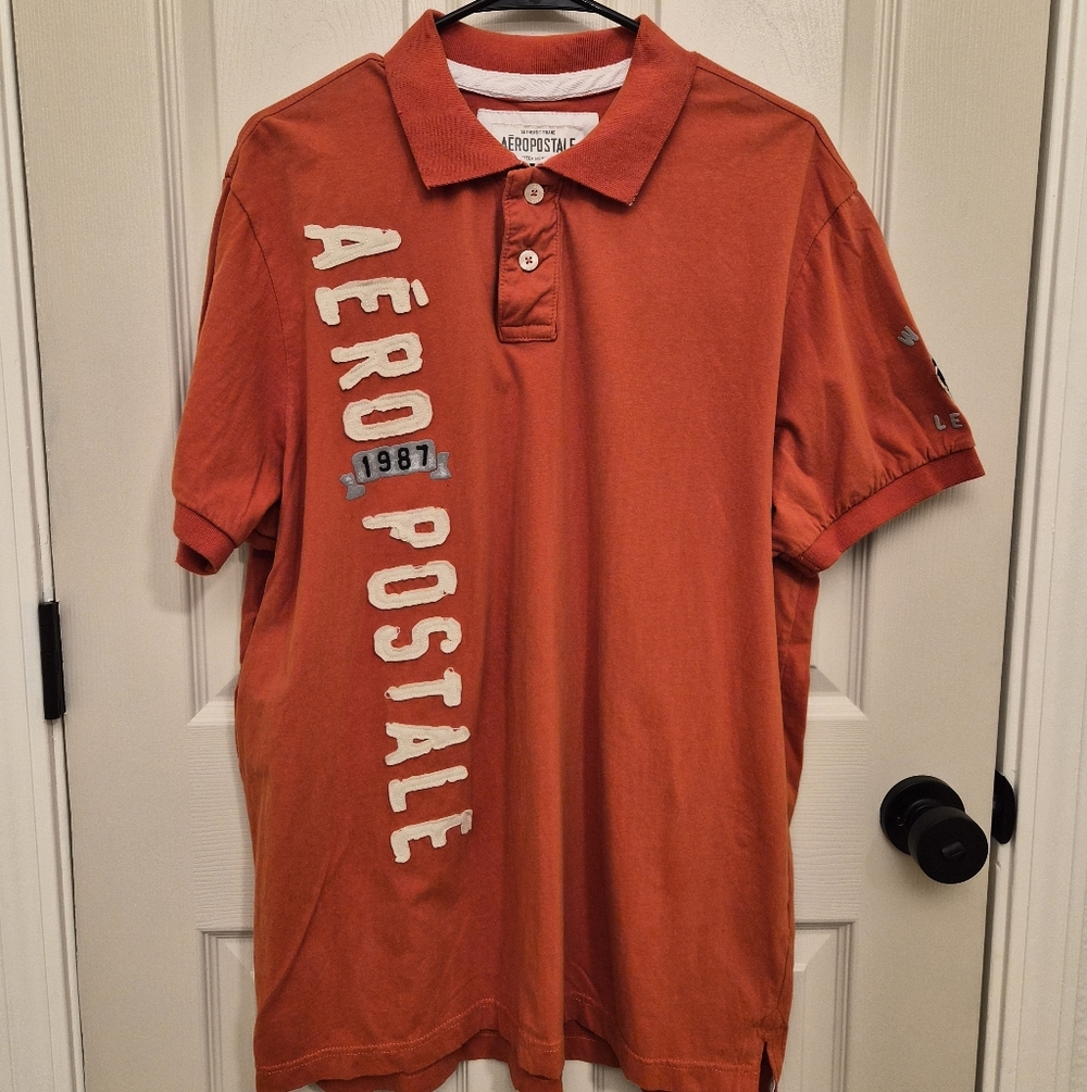 Aeropostale Men's Burnt Orange Vertical Logo Polo